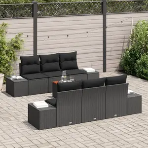 vidaXL Ensemble de canapé de jardin avec stockage 7 pcs Noir polyrotin pas cher
