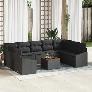 vidaXL Vidaxl Ensemble De Canapé De Jardin 10 Pièces Avec Coussins Noir Poly Rattan Acacia pas cher