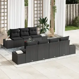 vidaXL Ensemble de canapé de jardin avec stockage 8 pcs Noir polyrotin pas cher