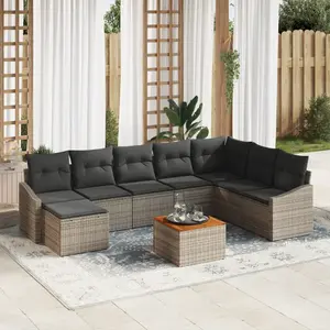vidaXL Ensemble de canapé de jardin avec stockage 9 pcs Gris polyrotin pas cher
