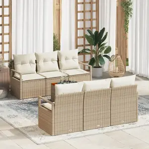 vidaXL vidaXL Ensemble de Canapés de Jardin de 7 Pièces avec Coussins Beige Rotin Polyéthylène Acacia, vidaXL Canapé de Jardin 2 Places avec Rangement & Coussins Beige Rotin Polyéthylène pas cher