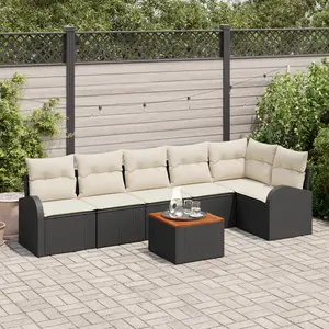 vidaXL Ensemble de canapé de jardin 7 pcs Noir et Crème polyrotin pas cher