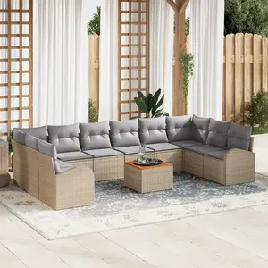 vidaXL vidaXL Ensemble de Canapé de Jardin de 11 Pièces avec Coussins Beige Rotin Synthétique Acacia, vidaXL Canapé de Jardin 2 Places avec Rangement & Coussins Beige Rotin Synthétique pas cher