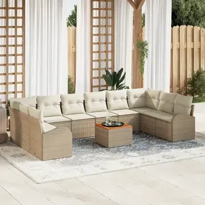 vidaXL vidaXL Ensemble de Canapé de Jardin de 11 Pièces avec Coussins Beige Rotin Synthétique Acacia, vidaXL Canapé de Jardin 2 Places avec Rangement & Coussins Beige Rotin Synthétique pas cher