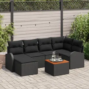 vidaXL Ensemble de canapé de jardin avec stockage 7 pcs Noir polyrotin pas cher