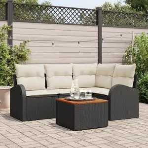 vidaXL Ensemble de canapé de jardin 5 pcs Noir et Crème polyrotin pas cher