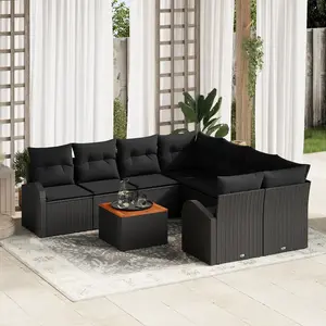 vidaXL Ensemble de canapé de jardin avec stockage 9 pcs Noir polyrotin pas cher