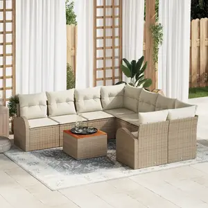 vidaXL Ensemble de canapé de jardin 9 pcs Beige et crème polyrotin pas cher