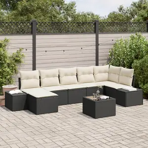 vidaXL Ensemble de canapé de jardin avec coussin 7 pcs Noir polyrotin pas cher