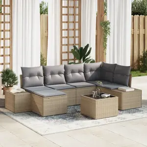 vidaXL Vidaxl Ensemble De Canapé De Jardin De 7 Pièces Avec Coussins En Rotin Synthétique Noir pas cher
