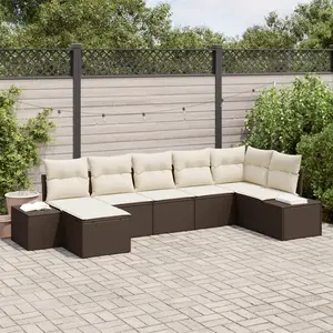 vidaXL Vidaxl Ensemble De Canapé De Jardin 7 Pièces Avec Coussins Marron Rotin Synthétique pas cher