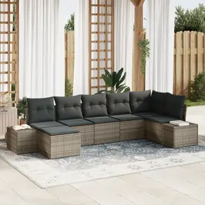 vidaXL Ensemble de canapé de jardin avec coussin 7 pcs Gris Poly rotin pas cher