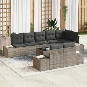 vidaXL Vidaxl Set De Canapé De Jardin 8 Pièces Avec Coussins En Poly Rotin Noir pas cher
