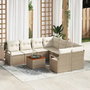 vidaXL Ensemble de canapé de jardin 9 pcs Beige et crème polyrotin pas cher