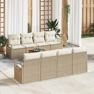 vidaXL vidaXL Ensemble de Canapés de Jardin 9 pièces avec Coussins Beige Poly Rattan Acacia, vidaXL Canapé de Jardin 2 Places avec Rangement & Coussins Beige Poly Rattan pas cher