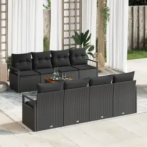 vidaXL Ensemble de canapé de jardin avec stockage 9 pcs Noir polyrotin pas cher