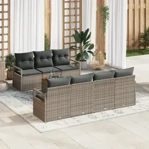 vidaXL Ensemble de canapé de jardin avec stockage 8 pcs Gris polyrotin pas cher