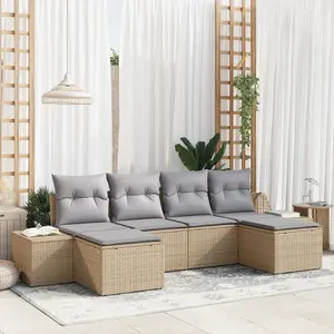 vidaXL Vidaxl Set De Canapés De Jardin 6 Pièces Avec Housses Beige Poly Rattan pas cher