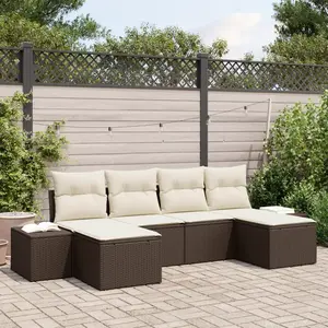vidaXL Ensemble de canapé de jardin 4 pcs Marron et Crème polyrotin pas cher