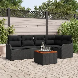 VIDAXL Ensemble de canapés de jardin en 6 pièces avec coussins noir poly rattan acacia, Canapé de jardin 2 places avec rangement et coussins noir poly rattan pas cher