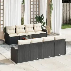 vidaXL Ensemble de canapé de jardin 9 pcs Noir et Crème polyrotin pas cher