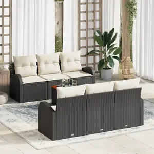 vidaXL Ensemble de canapé de jardin 7 pcs Noir et Crème polyrotin pas cher