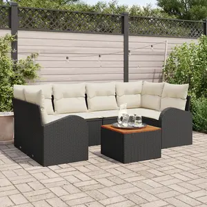 vidaXL Ensemble de canapé de jardin 7 pcs Noir et Crème polyrotin pas cher