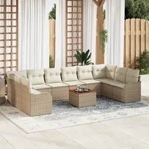 vidaXL Ensemble de canapé de jardin 11 pcs Beige et crème polyrotin pas cher