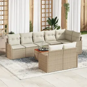 vidaXL Ensemble de canapé de jardin 9 pcs Beige et crème polyrotin pas cher