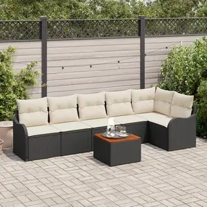 vidaXL Ensemble de canapé de jardin 7 pcs Noir et Crème polyrotin pas cher