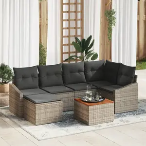 vidaXL Vidaxl Ensemble De Canapé De Jardin De 7 Pièces Avec Coussins Gris Poly Rattan Acacia pas cher