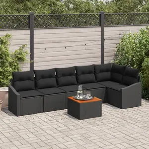 vidaXL Vidaxl Ensemble De Canapé De Jardin 7 Pièces Avec Coussins Noirs En Poly Rotin Et Acacia pas cher