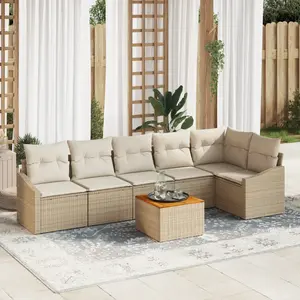 vidaXL Vidaxl Ensemble De Canapé De Jardin 7 Pièces Avec Coussins Beige Poly Rotin Acacia pas cher