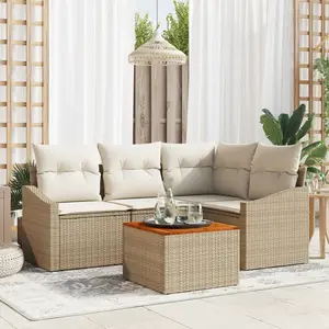 vidaXL Ensemble de 5 Pièces de Canapé de Jardin avec Coussins Beige Poly Rattan Acacia pas cher