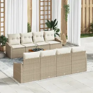 vidaXL Ensemble de canapé de jardin 9 pcs Beige et crème polyrotin pas cher