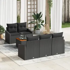 vidaXL Vidaxl Ensemble De Canapé De Jardin 6 Pièces Avec Coussins Noir En Poly Rattan Acacia pas cher