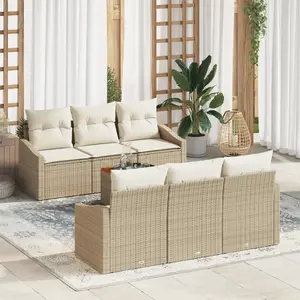 vidaXL Vidaxl Ensemble De Canapé De Jardin 7 Pièces Avec Coussins Beige Poly Rotin Acacia pas cher