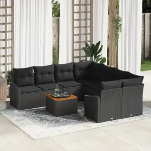 vidaXL Ensemble de canapé de jardin avec stockage 9 pcs Noir polyrotin pas cher
