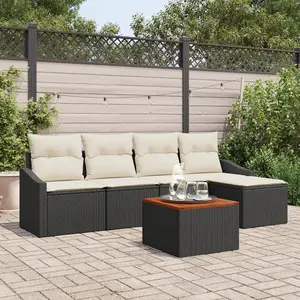 vidaXL Ensemble de canapé de jardin 6 pcs Noir et Crème polyrotin pas cher