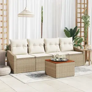 vidaXL Vidaxl Ensemble De Canapés De Jardin De 5 Pièces Avec Coussins En Beige Poly Rattan Acacia pas cher