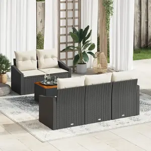 vidaXL Ensemble de canapé de jardin 6 pcs Noir et Crème polyrotin pas cher