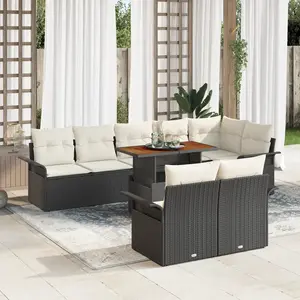 vidaXL Ensemble de canapé de jardin 9 pcs Noir Poly rotin pas cher