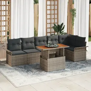 vidaXL Ensemble de canapé de jardin 7 pcs Gris Poly rotin pas cher