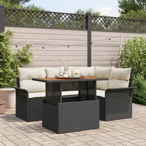 vidaXL Ensemble de canapé de jardin 5 pcs Noir Poly rotin pas cher