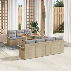 vidaXL vidaXL Ensemble de Canapé de Jardin 8 Pièces avec Coussins Beige Rattan Poly, vidaXL Canapé de Jardin 2 Places avec Rangement et Coussins Beige Rattan Poly pas cher