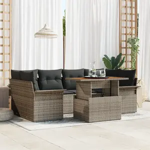 vidaXL Ensemble de canapé de jardin 7 pcs Gris Poly rotin pas cher