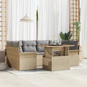 vidaXL Ensemble de canapé de jardin 7 pcs Beige Poly rotin pas cher
