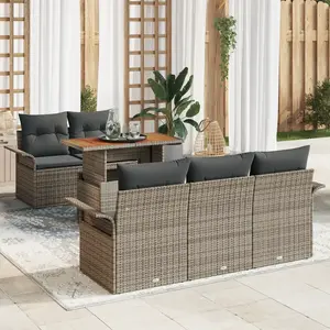 vidaXL vidaXL Ensemble de canapés de jardin 6 pièces avec coussins gris en rotin polyéthylène, vidaXL Canapé de jardin 2 places avec rangement et coussins gris en rotin polyéthylène pas cher