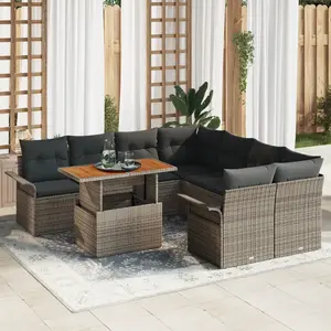 vidaXL Ensemble de canapé de jardin 9 pcs Gris Poly rotin pas cher