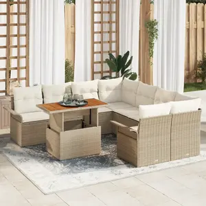 vidaXL Ensemble de canapé de jardin 9 pcs Beige Poly rotin pas cher